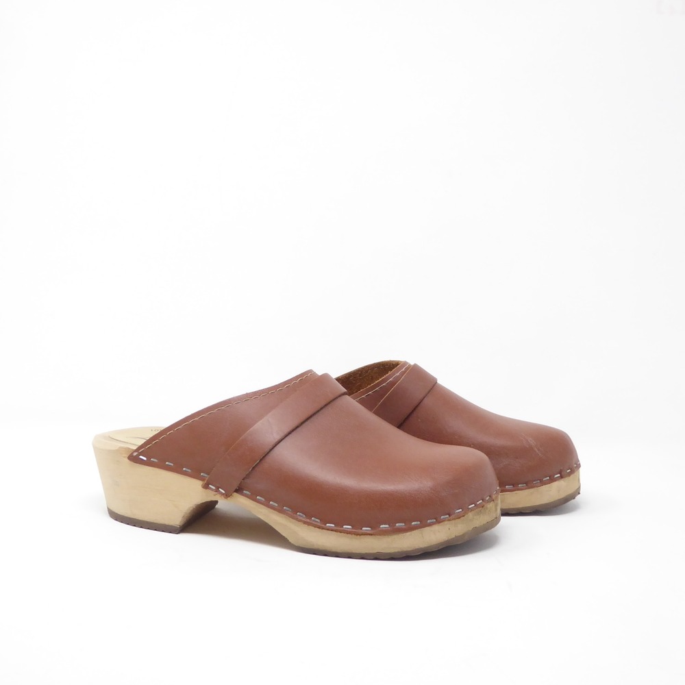 Lotta From Stockholm Classic Clogs Womens Brown Leather Wooden Heel 37 / 6.5